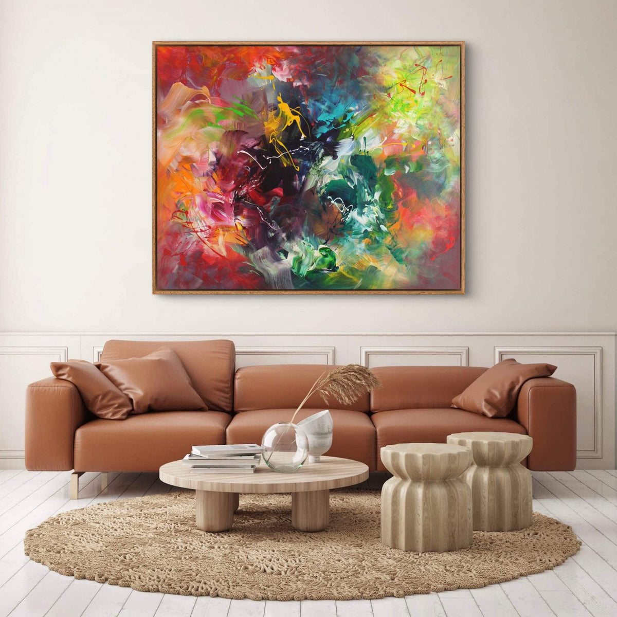 A Touch Of Paradise by Paresh Nrshinga, vibrant original abstract painting in a contemporary living room