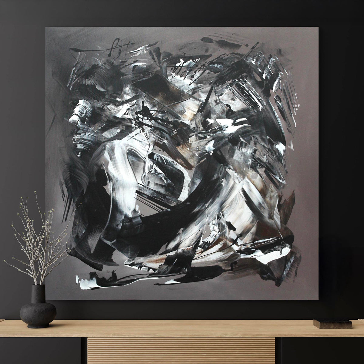 Taupe Abstraction | Dramatic Monochrome Art for Modern Decor