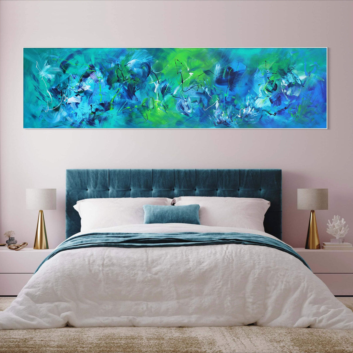 Aqua Dreamscape, original Blue, Teal, Turquoise abstract painting by Paresh Nrshinga.