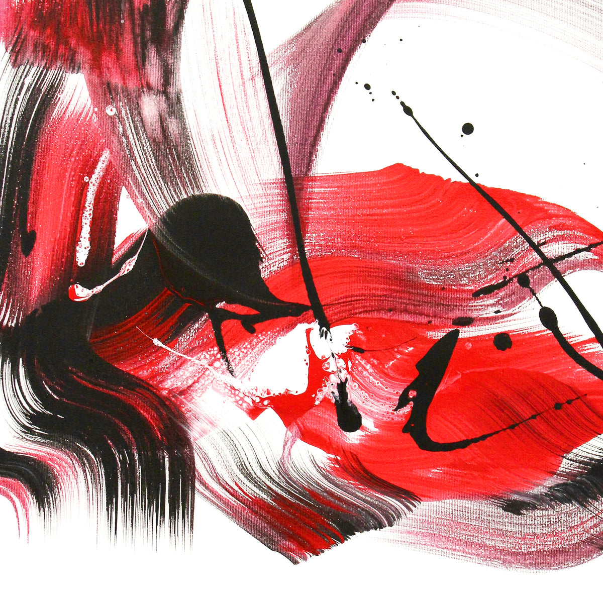 Abstract Painting with Bold Red Strokes and Brushmarks