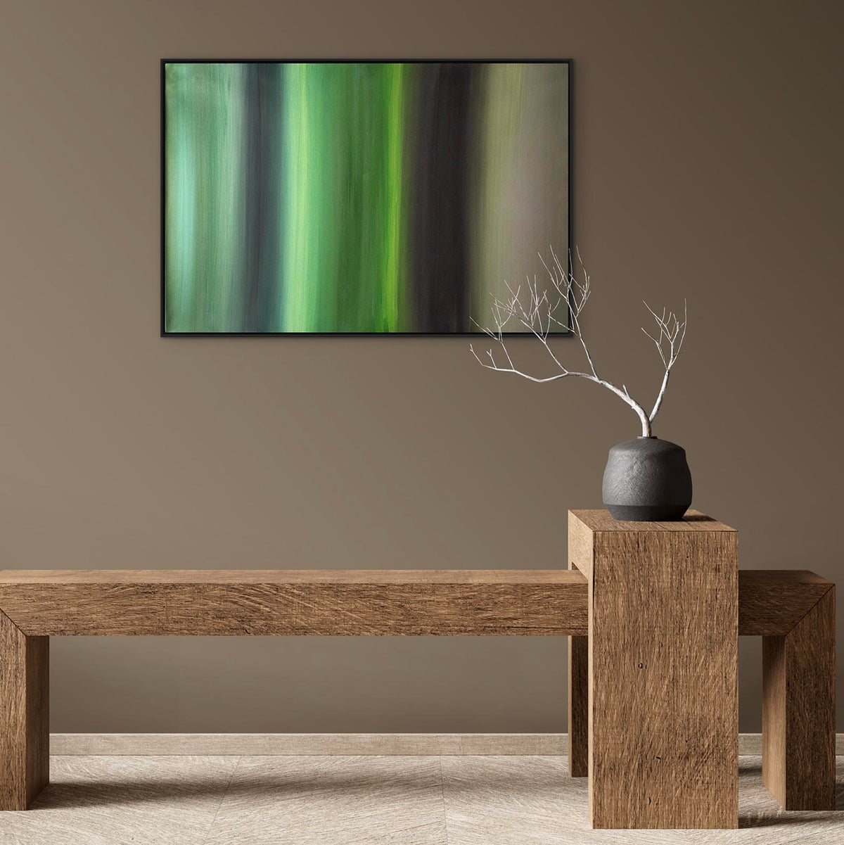 Echoes Of Spring by Paresh Nrshinga, green abstract painting on canvas