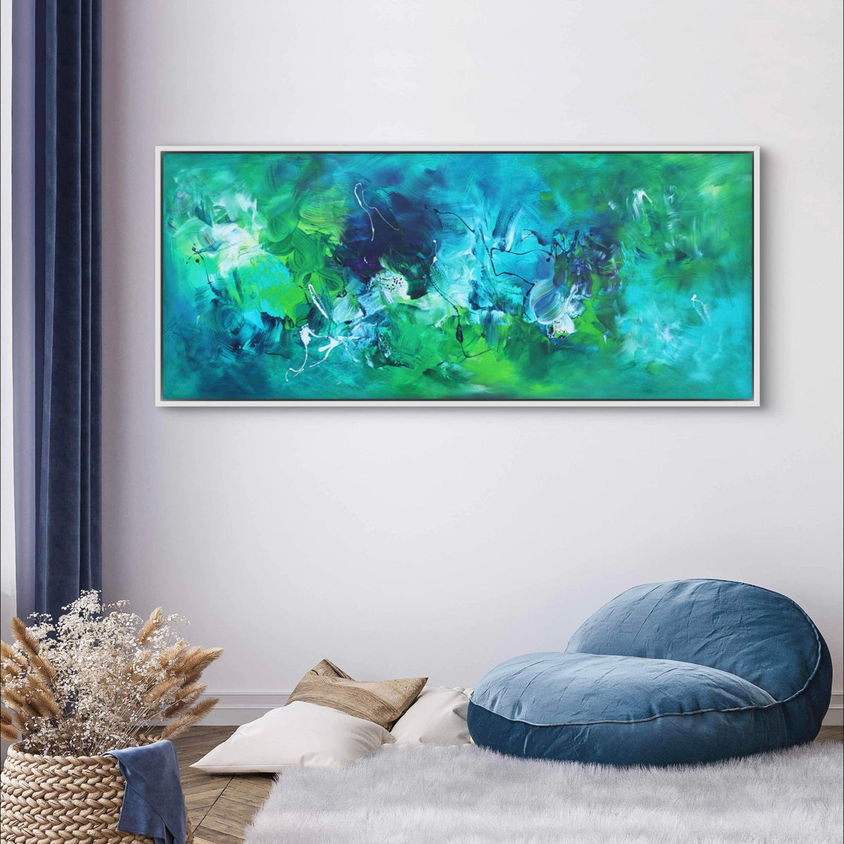 modern green abstract painting wide format - Paresh Nrshinga Abstract Art