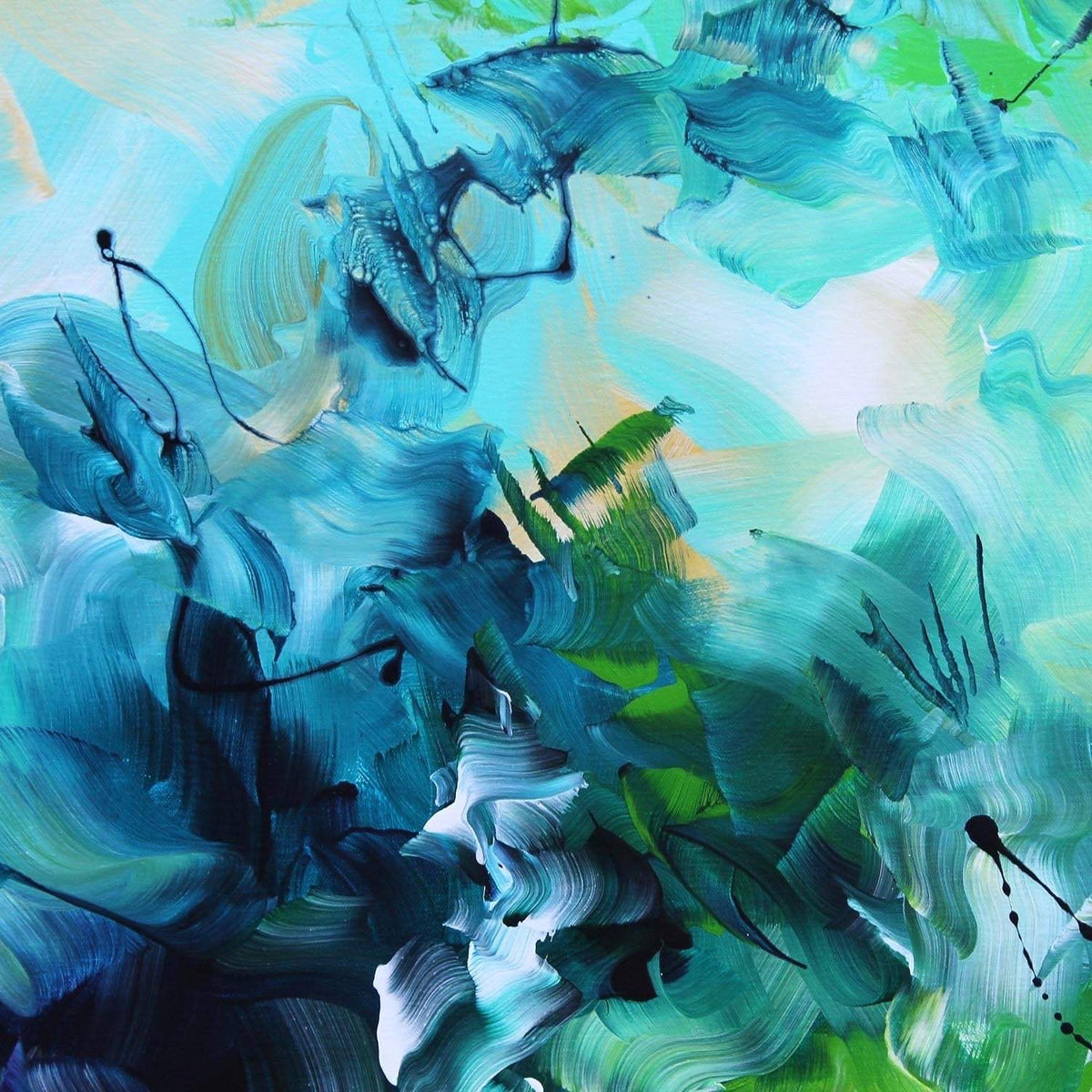 Teal Painting | Emerald Waves 100x100cm - Paresh Nrshinga Abstract Art