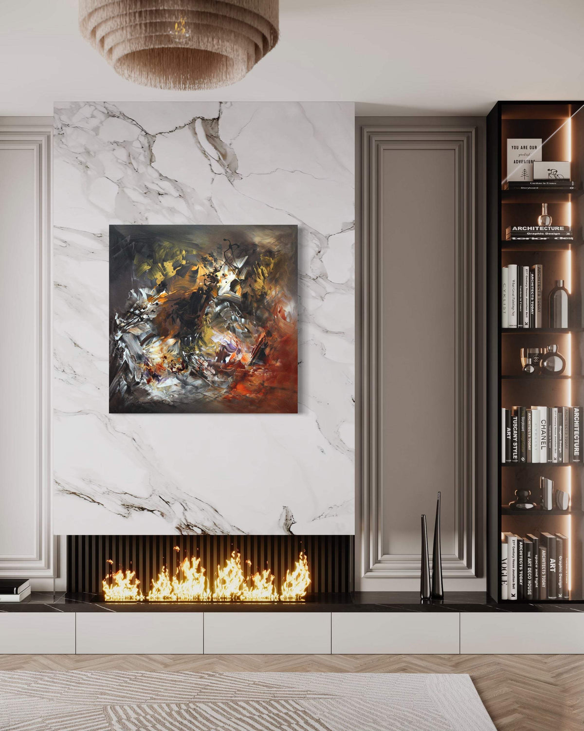 Expansive Abstract Artwork | Vibrant Large Canvas Painting in Contemporary Living Room