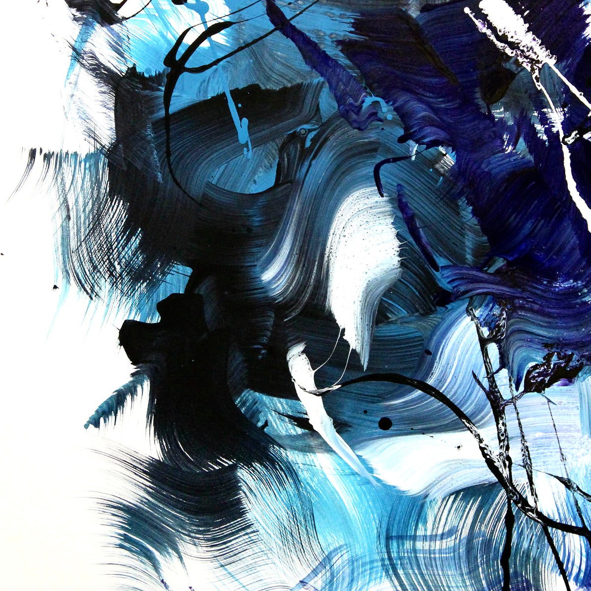 large contemporary abstract artwork in blue tones
