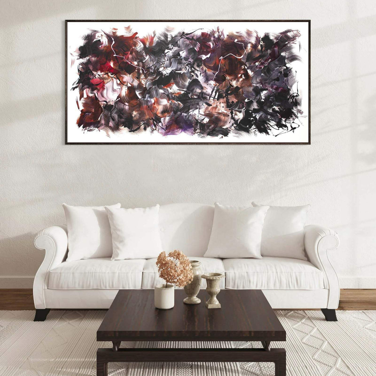 Statement long format abstract painting for sofa wall