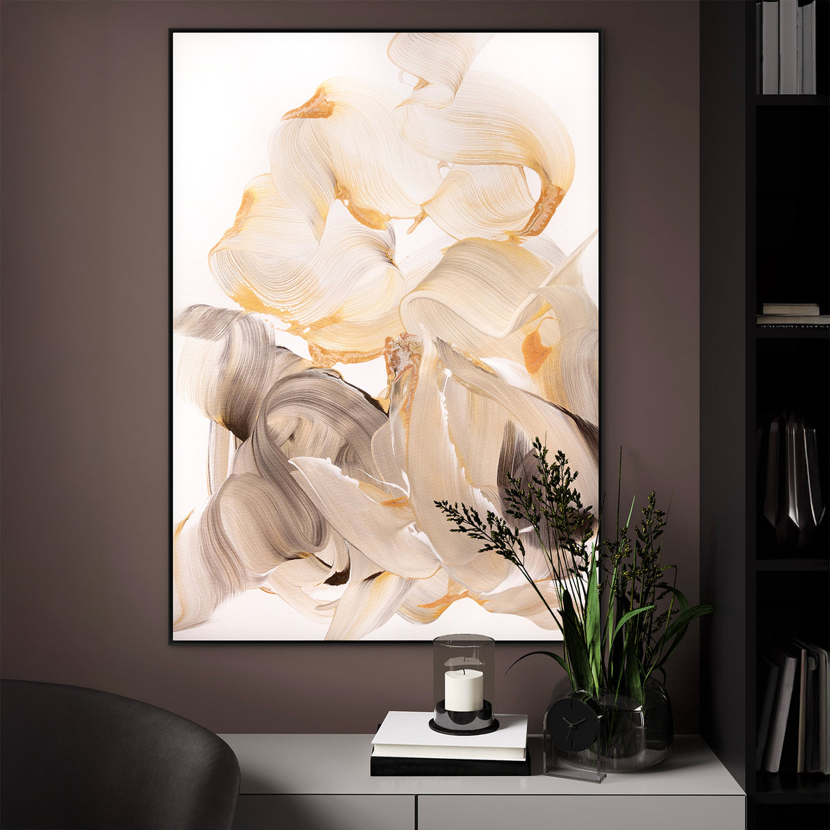 soft gold abstract art for elegant interior design