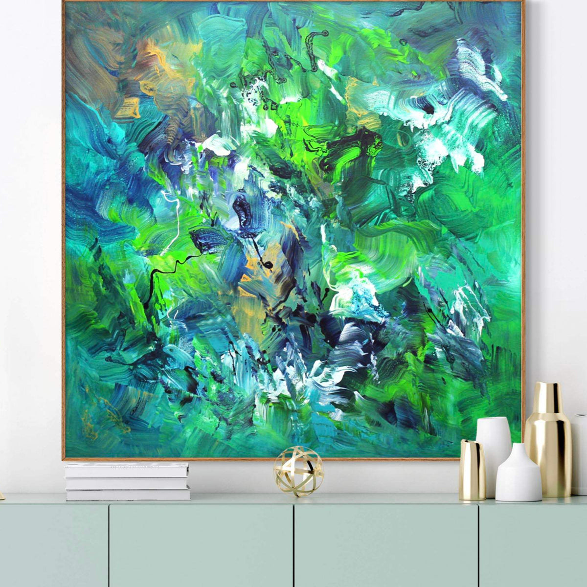 Birds Of Paradise by Paresh Nrshinga, original abstract painting displayed in an interior
