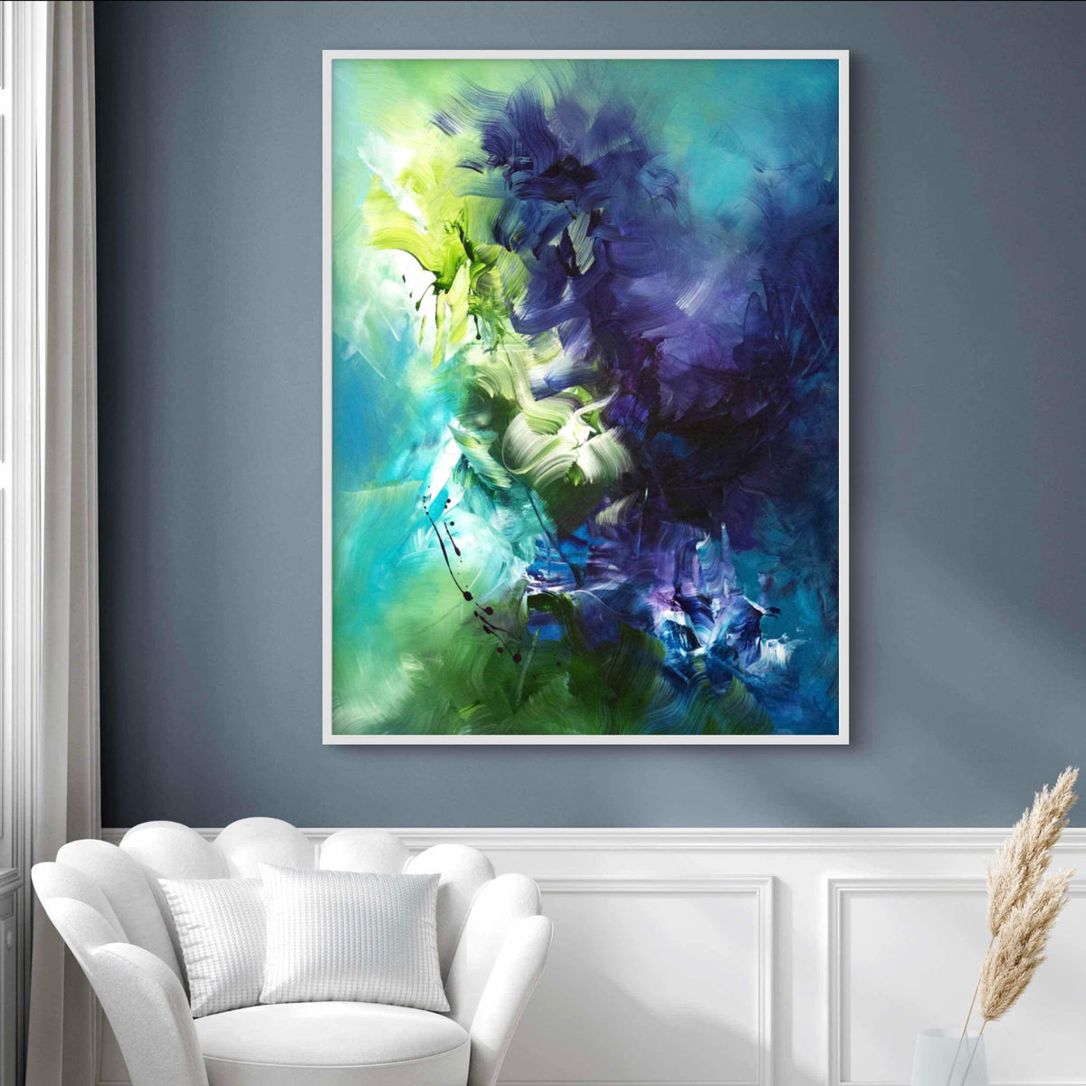 Midnight In Venice, original Blue, Teal abstract painting by Paresh Nrshinga.