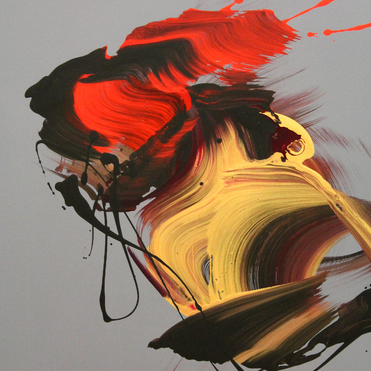 Fiery Symphony III by Paresh Nrshinga, abstract painting with dramatic warm colours