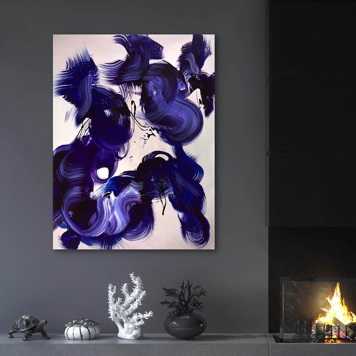 Luxury contemporary wall art in navy and violet for minimalist interior design