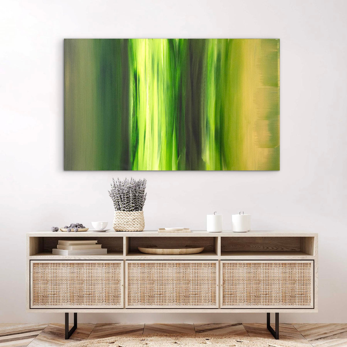 Fields Of Serenity by Paresh Nrshinga, green and olive abstract painting, another interior view