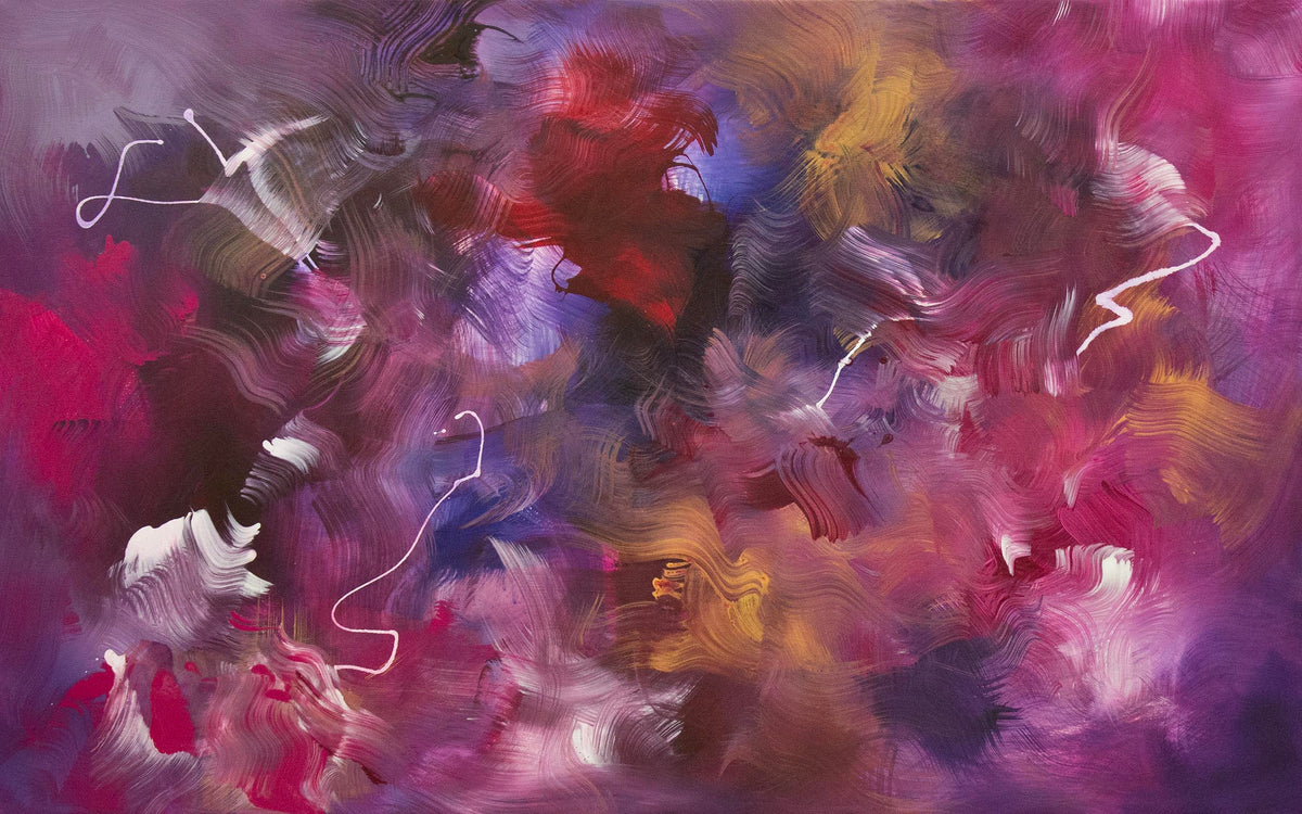 Violets and Pink by Paresh Nrshinga, violet and blush pink abstract painting, original canvas view