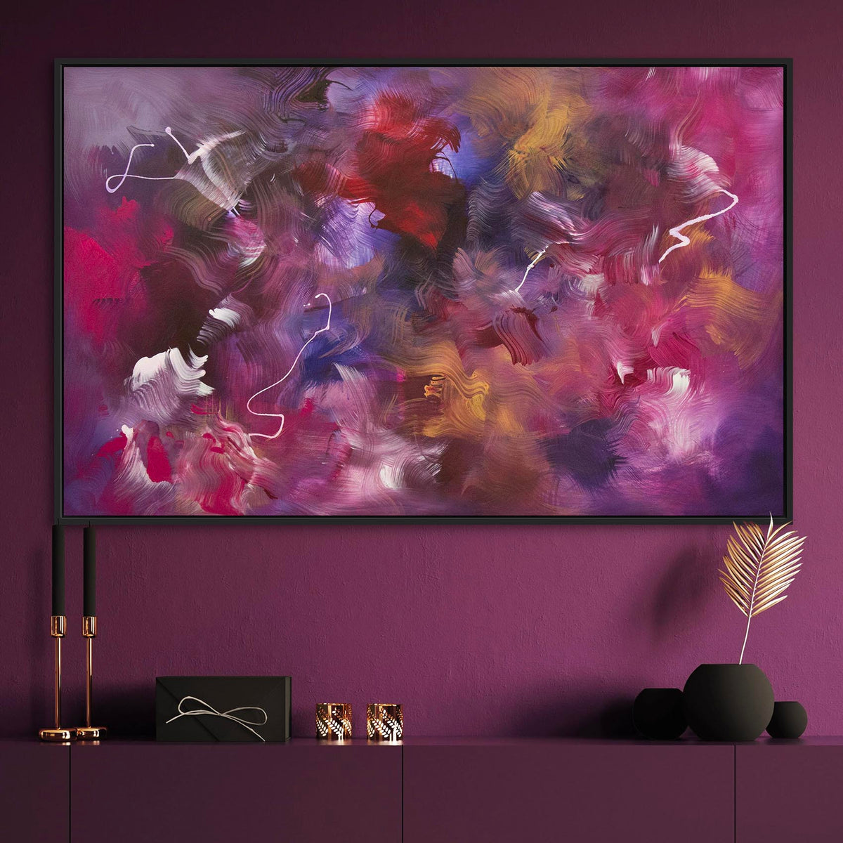 Violets and Pink by Paresh Nrshinga, floral-inspired pink and violet abstract painting