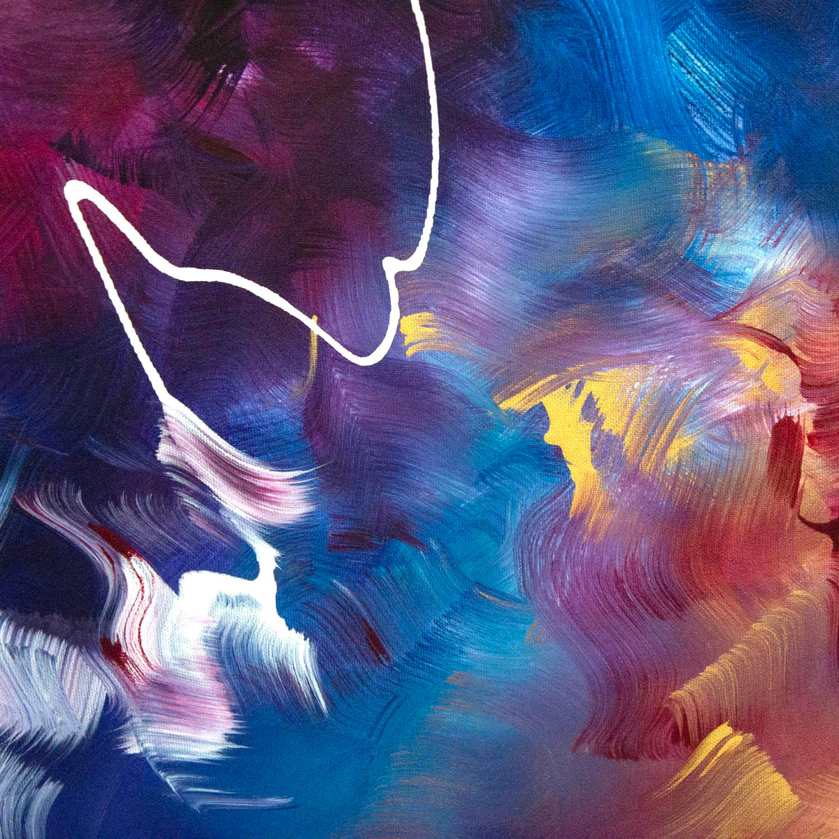 Echo Of A Thought by Paresh Nrshinga, purple, blue and gold abstract painting, another interior view
