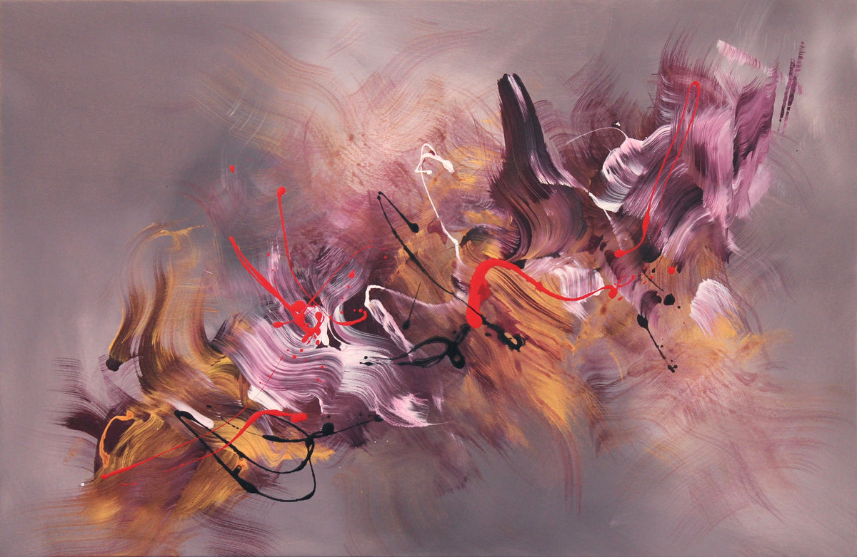 Contemporary abstract painting in mauve, gold and crimson tones for modern interior