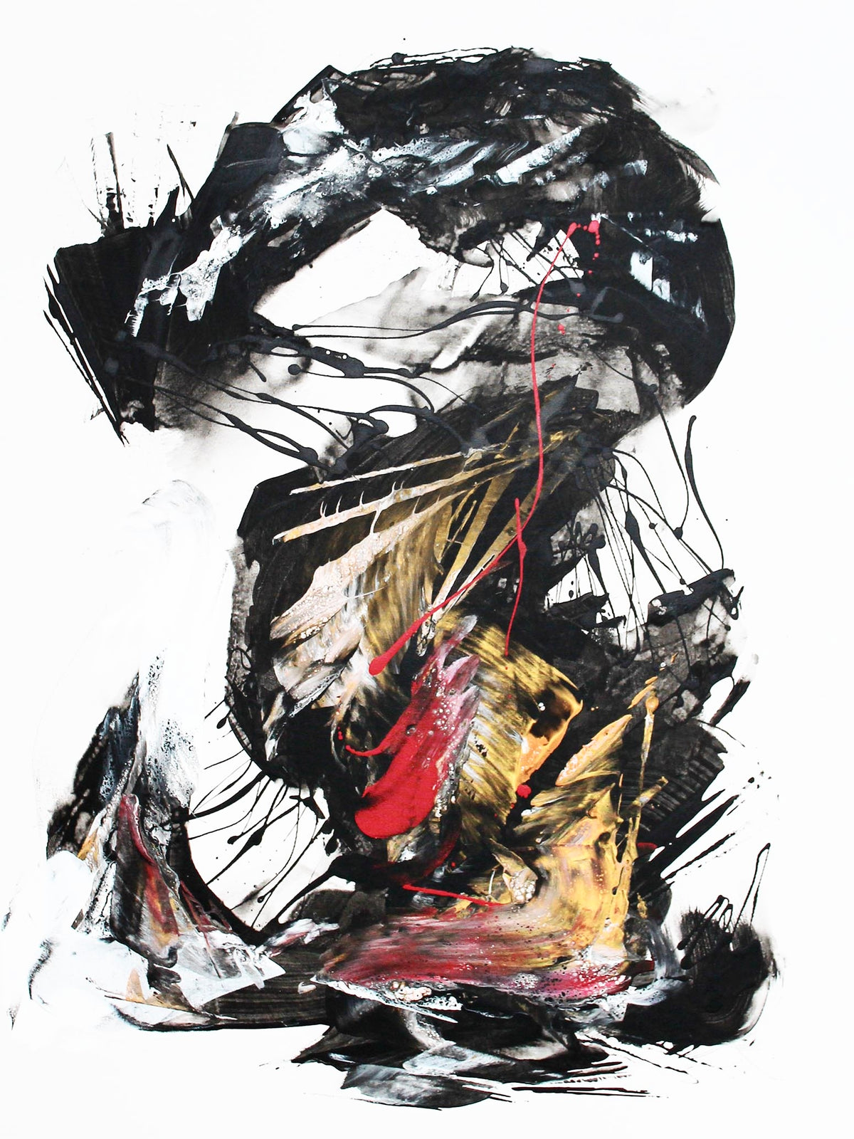 Rise of the Dragon, original Black, Gold, Red abstract painting by Paresh Nrshinga.