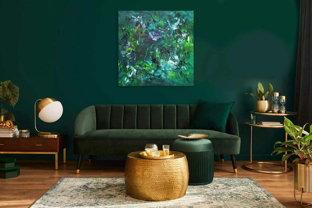 Green Wall Art | Rainforest Breeze 100x100cm - Paresh Nrshinga Abstract Art