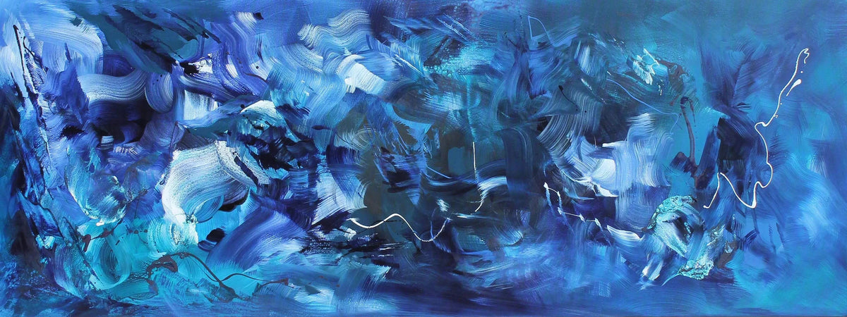 Across The Sea, original Blue, Teal abstract painting by Paresh Nrshinga.
