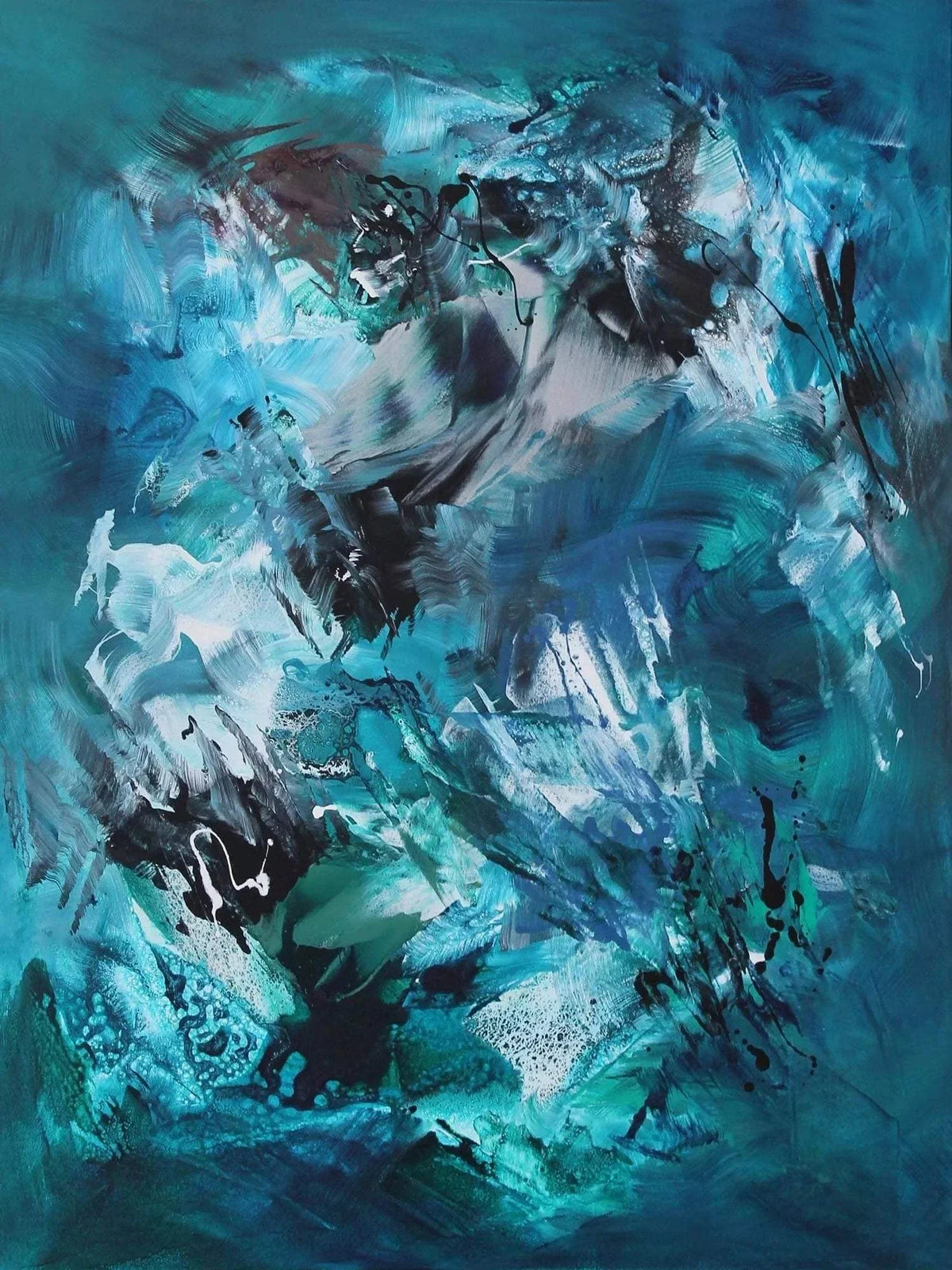 Waterfall, original Green, Pink, Teal abstract painting by Paresh Nrshinga.