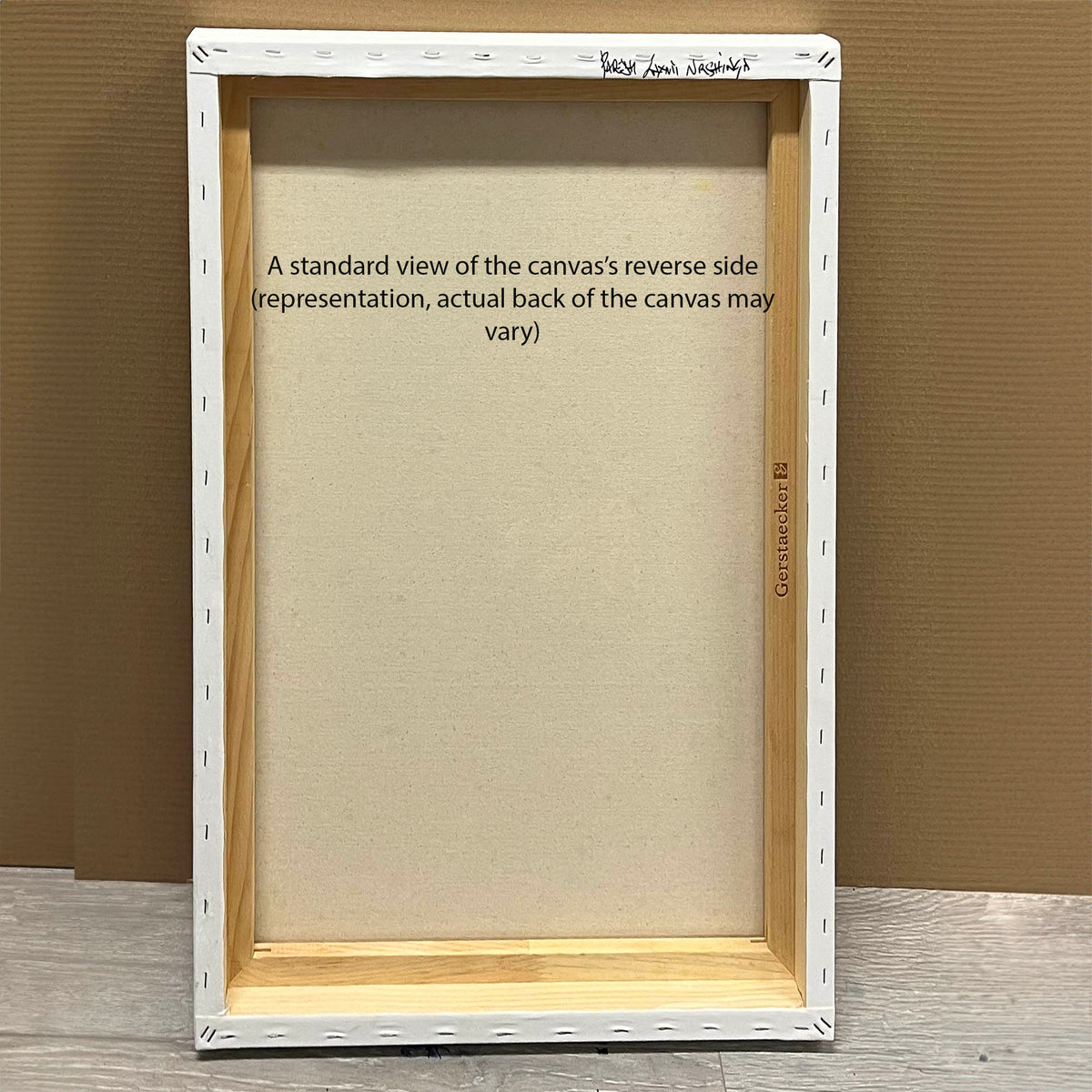 Reverse of a stretched canvas showing its wooden support