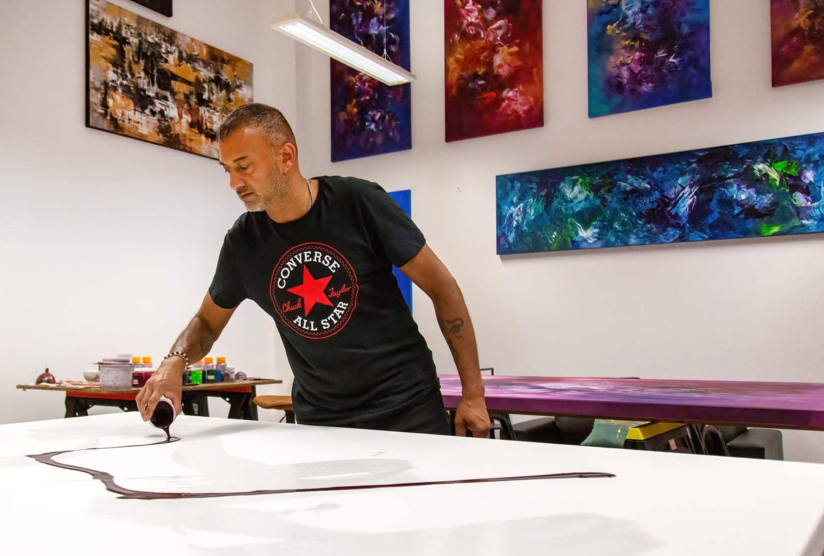 Paresh Nrshinga in the studio with Golden Snowflakes