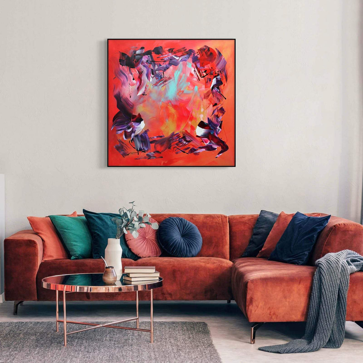 Red Canvas Art | Love Is Freedom 100x100cm - Paresh Nrshinga Abstract Art