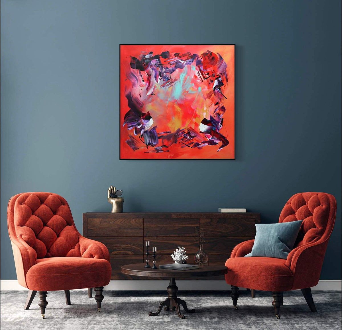 Red Canvas Art | Love Is Freedom 100x100cm - Paresh Nrshinga Abstract Art