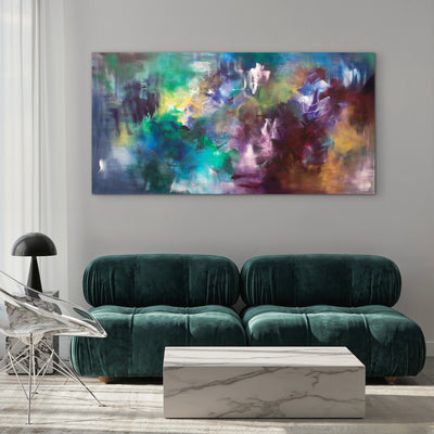 Where Colours Wander by Paresh Nrshinga above a green sofa — interior visualisation
