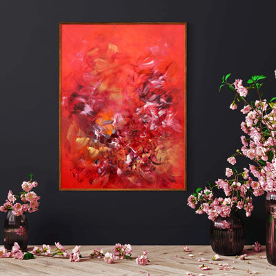 Red Abstract Painting | Summer Days 36x48" - Paresh Nrshinga Abstract Art