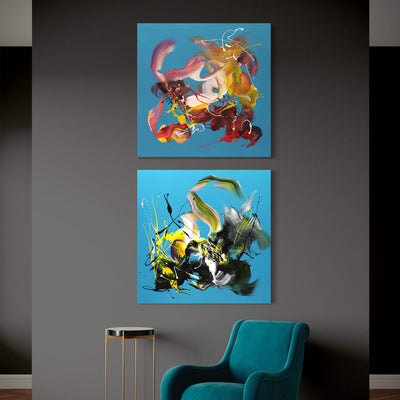 Summer In The City I and II by Paresh Nrshinga displayed in a contemporary interior