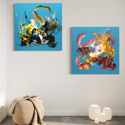 Summer In The City I and II by Paresh Nrshinga displayed in a contemporary interior