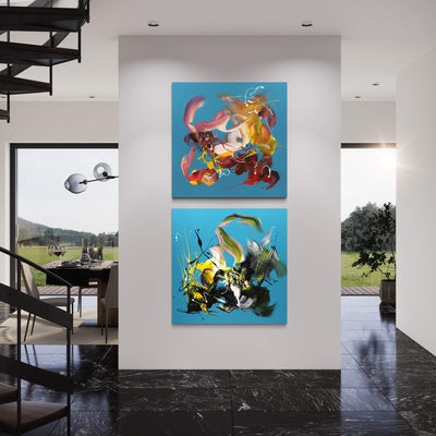 Summer In The City I and II by Paresh Nrshinga displayed in a contemporary interior