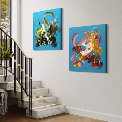 Summer In The City I and II by Paresh Nrshinga displayed in a contemporary interior
