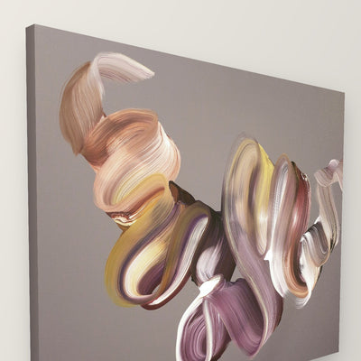 Side view of Moments in Motion by Paresh Nrshinga, showing the unframed canvas with sides painted in taupe