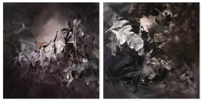 Between Light and Shadows, original Black, Grey, Taupe abstract painting by Paresh Nrshinga.