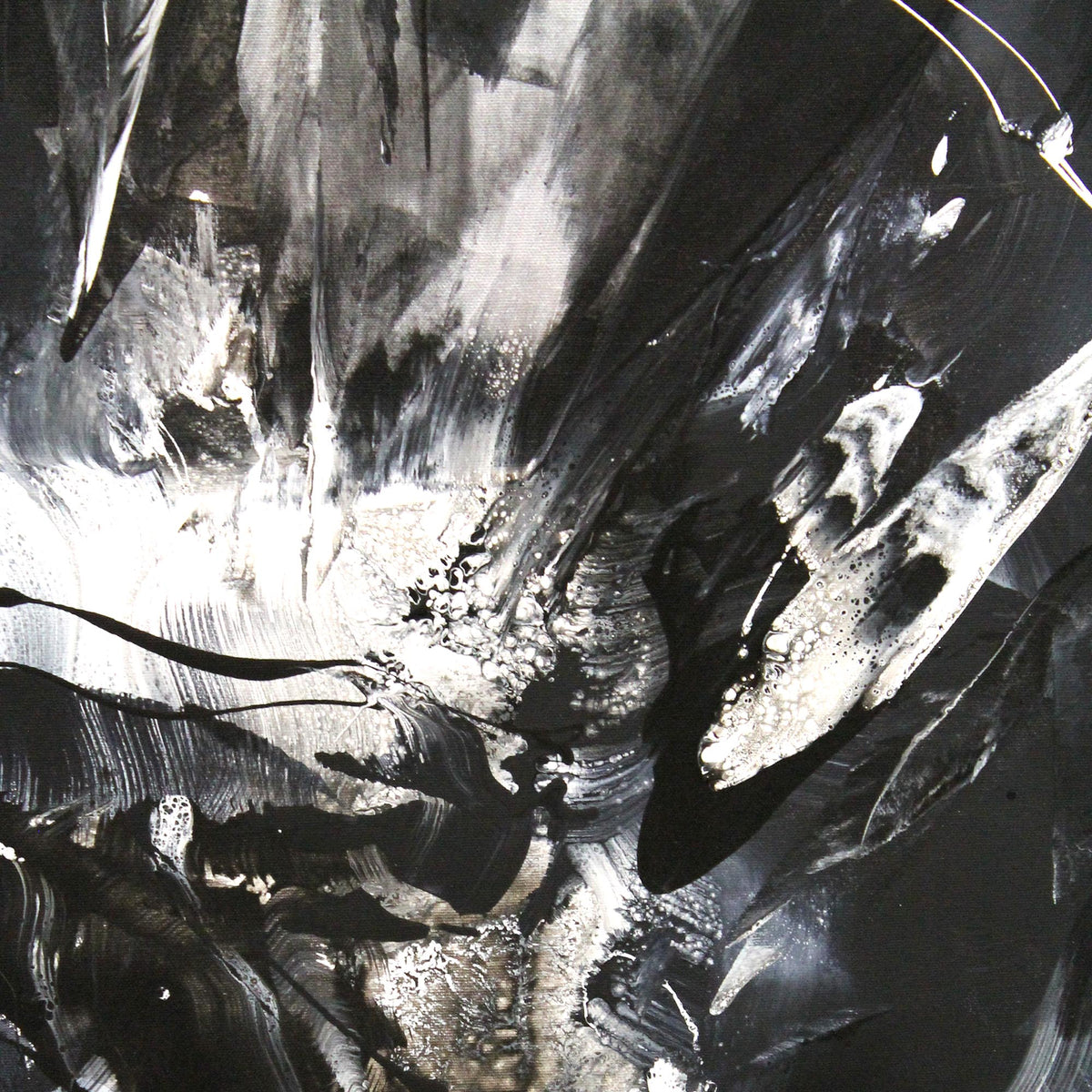 Shadow and Gesture by Paresh Nrshinga, black and white abstract painting with broad brushstrokes