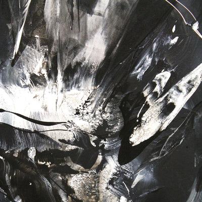 Shadow and Gesture by Paresh Nrshinga, black and white abstract painting with broad brushstrokes