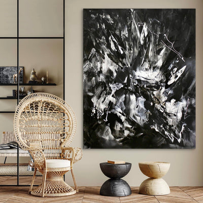 Shadow and Gesture by Paresh Nrshinga, original abstract painting displayed in an interior