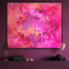 Blossom Haze, original Pink, Purple abstract painting by Paresh Nrshinga displayed in a contemporary interior.