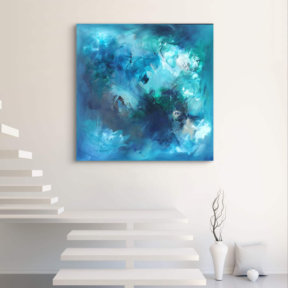 large teal abstract canvas art for bedroom - Paresh Nrshinga Abstract Art