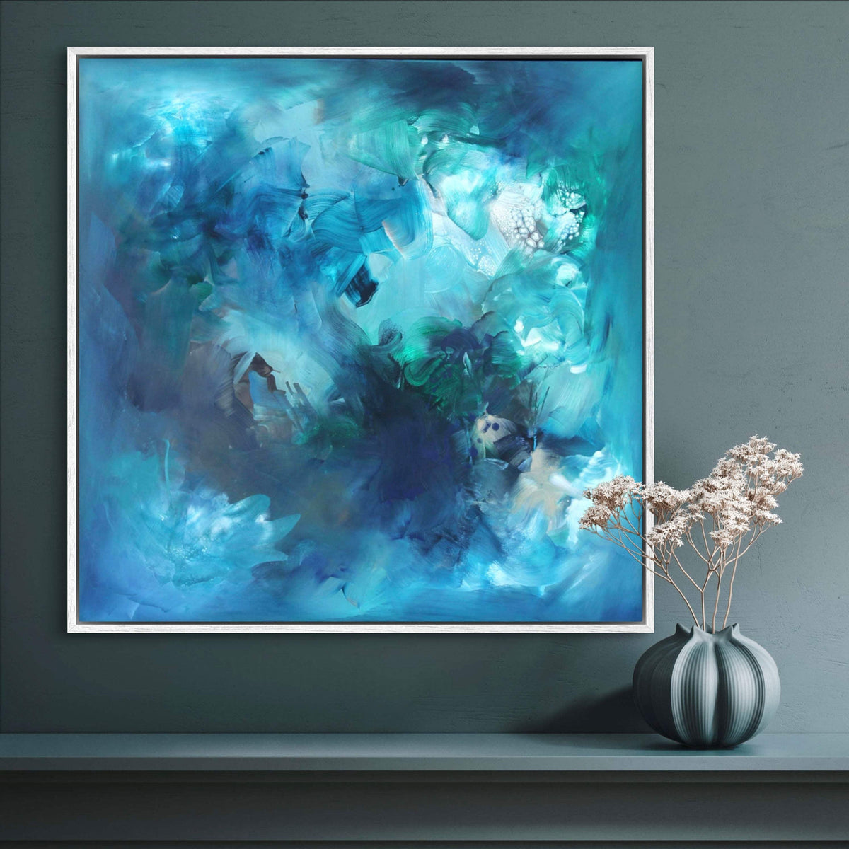 turquoise and teal abstract painting large format - Paresh Nrshinga Abstract Art