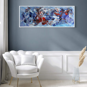 discover original abstract painting by Paresh Nrshinga Blue Harmony 18"x48" - Paresh Nrshinga Abstract Art, beautiful modern art for modern home, statement paintings for office