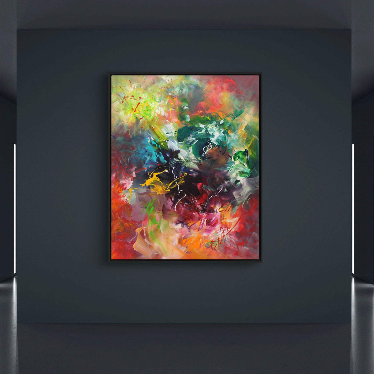 big statement painting for minimalist dining space