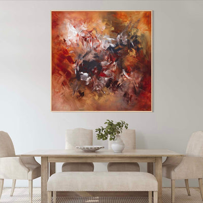 The Furthest Star III by Paresh Nrshinga, brown and copper abstract painting shown in an interior