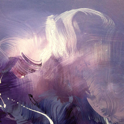 Detail of Veil Of Dreams, layered purple and pink abstract painting by Paresh Nrshinga