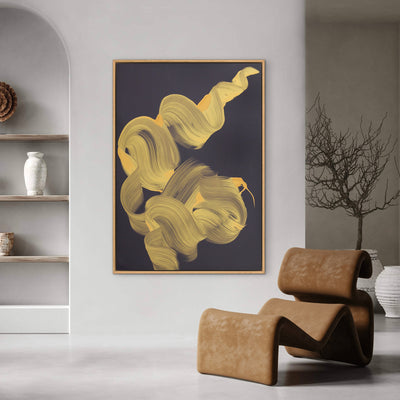 The Space We Keep by Paresh Nrshinga, ochre and gold abstract painting on a dark ground