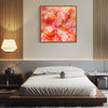 Modern bedroom with a bed, nightstands, and a colorful abstract painting on the wall.