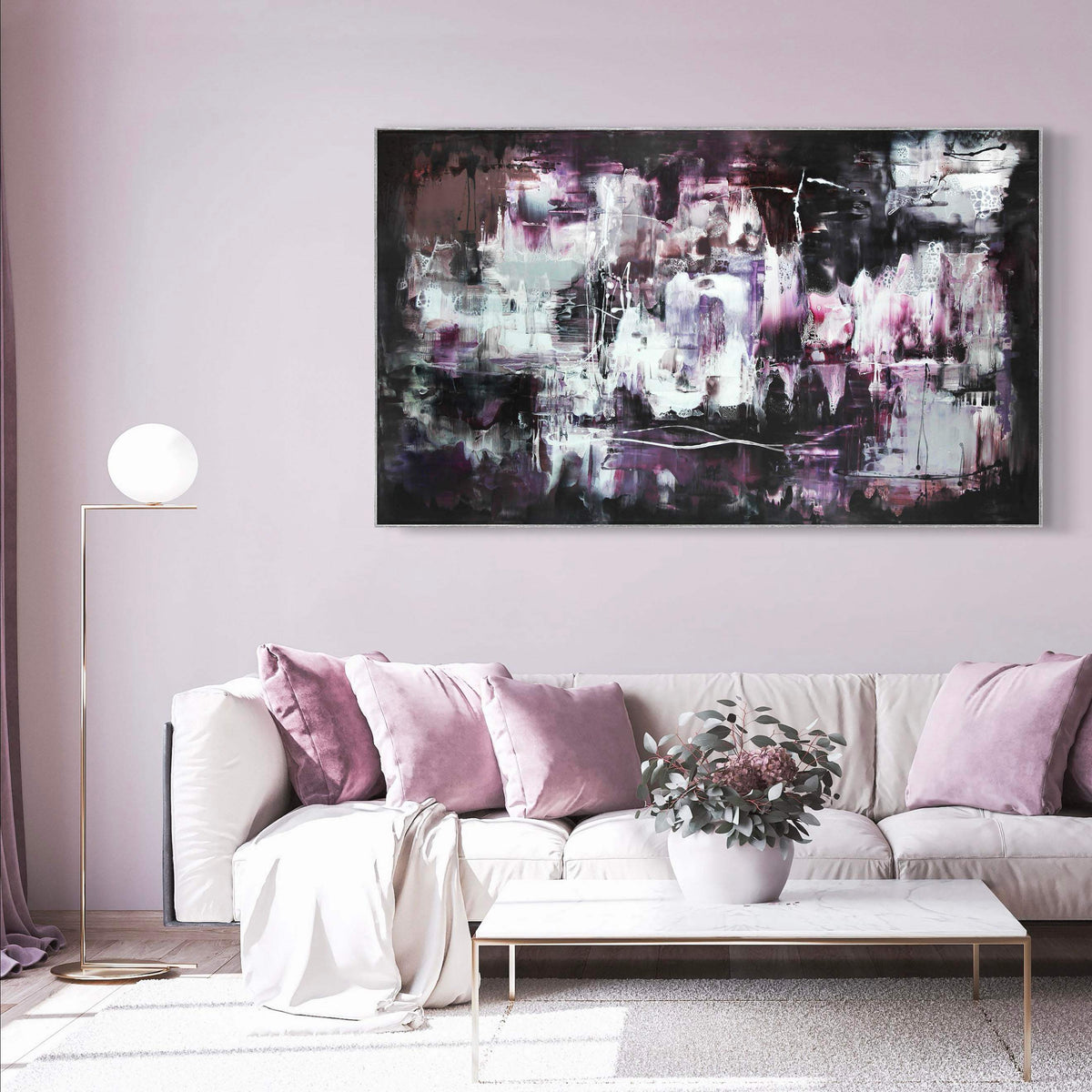 Distant Skies, original Silver, Taupe abstract painting by Paresh Nrshinga.