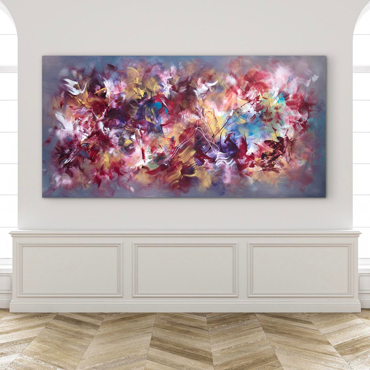 Dreams In Motion, original Red abstract painting by Paresh Nrshinga.